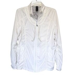 MPG Sport Womens White Ruched Mesh Back Windbreaker Full Zip Golf Jacket Large